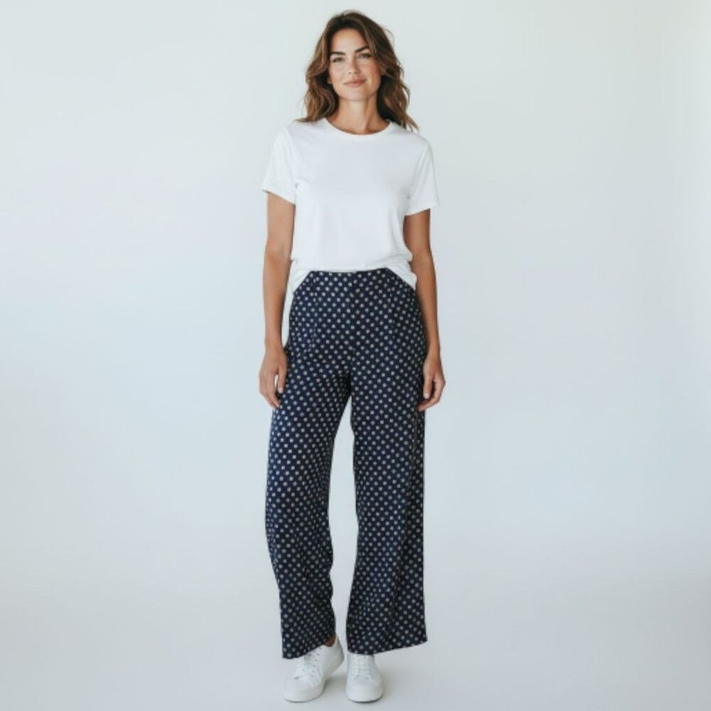 Feather Bone by Anthropologie Sz 2 Blue Solstice Print Wide Leg Pants Flowy